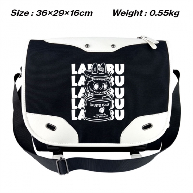 LABUBU Black and white anime waterproof nylon shoulder messenger bag schoolbag 36X29X16CM