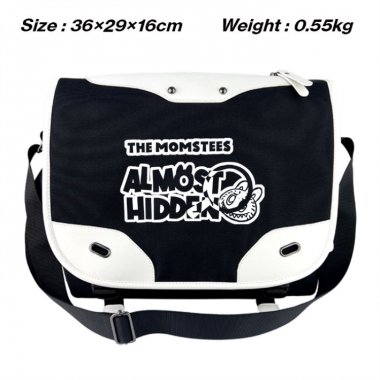 LABUBU Black and white anime waterproof nylon shoulder messenger bag schoolbag 36X29X16CM