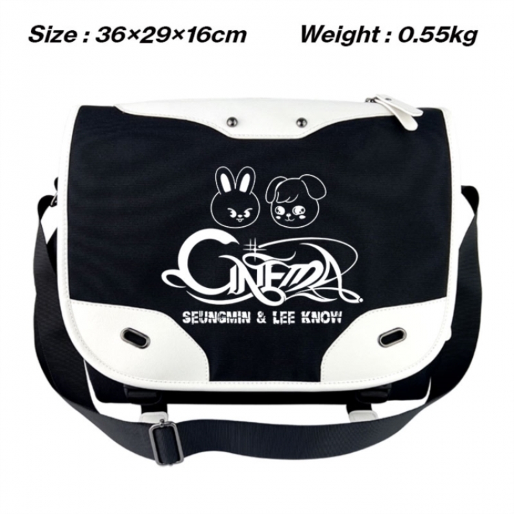 straykids Black and white anime waterproof nylon shoulder messenger bag schoolbag 36X29X16CM