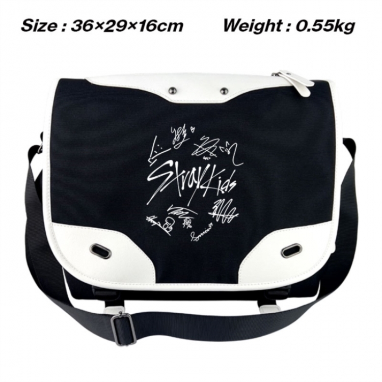 straykids Black and white anime waterproof nylon shoulder messenger bag schoolbag 36X29X16CM
