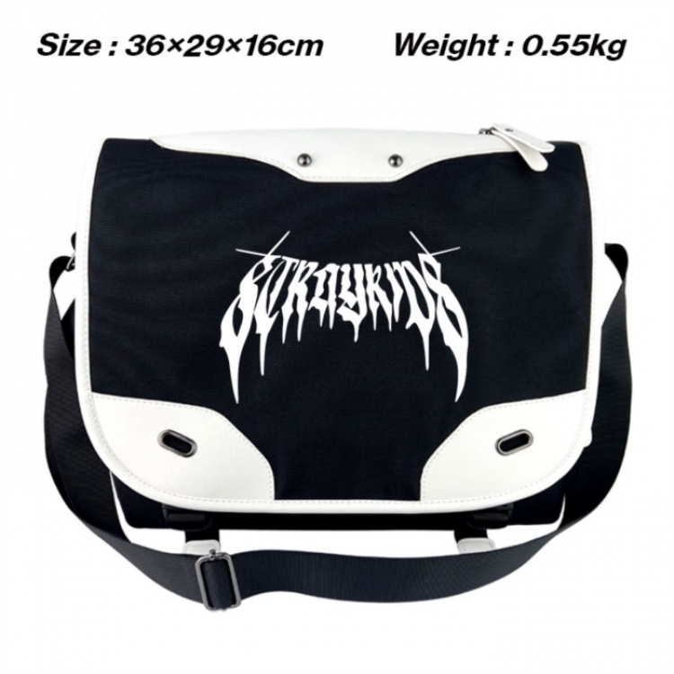 straykids Black and white anime waterproof nylon shoulder messenger bag schoolbag 36X29X16CM
