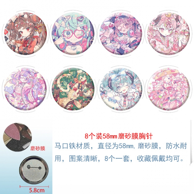Hatsune Miku Anime round scrub film brooch badge 58MM a set of 8
