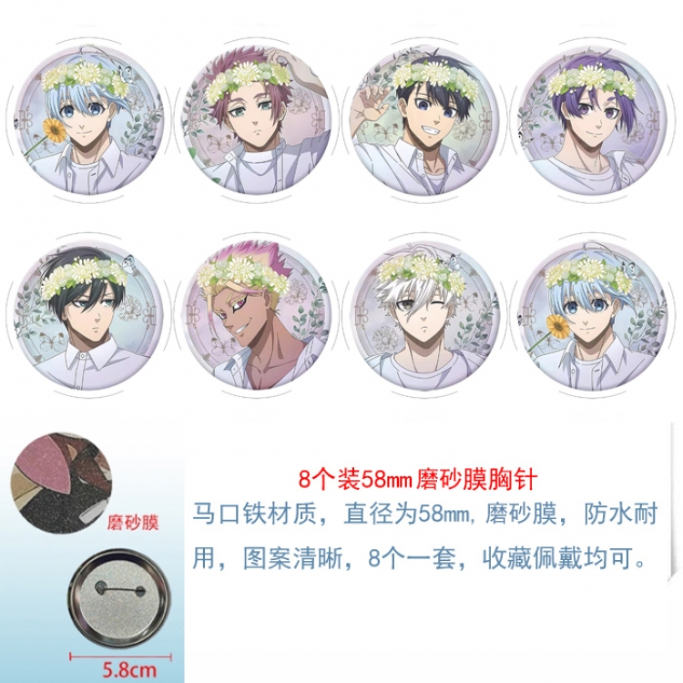 BLUE LOCK  Anime round scrub film brooch badge 58MM a set of 8