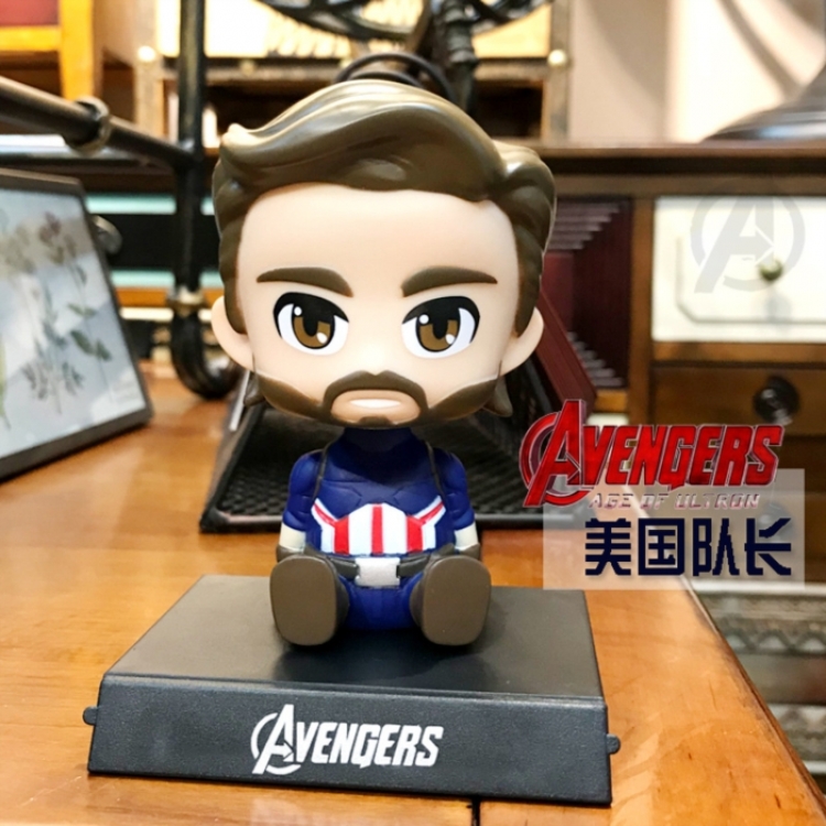 Captain America Anime shaking head car phone holder boxed small figurine ornament about 13CM 0.15KG