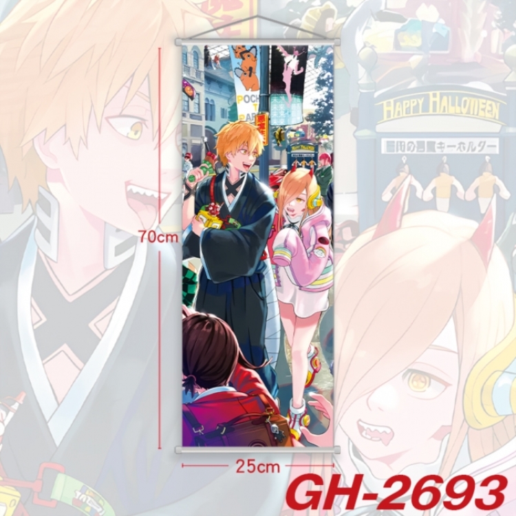 Chainsaw man Plastic Rod Cloth Small Hanging Canvas Painting Wall Scroll 25x70cm price for 5 pcs
