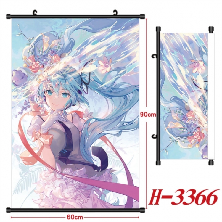 Hatsune Miku Anime Black Plastic Rod Canvas Painting Wall Scroll 60X90CM