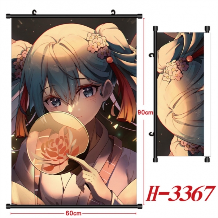 Hatsune Miku Anime Black Plastic Rod Canvas Painting Wall Scroll 60X90CM
