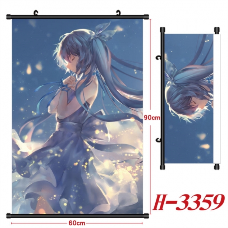 Hatsune Miku Anime Black Plastic Rod Canvas Painting Wall Scroll 60X90CM