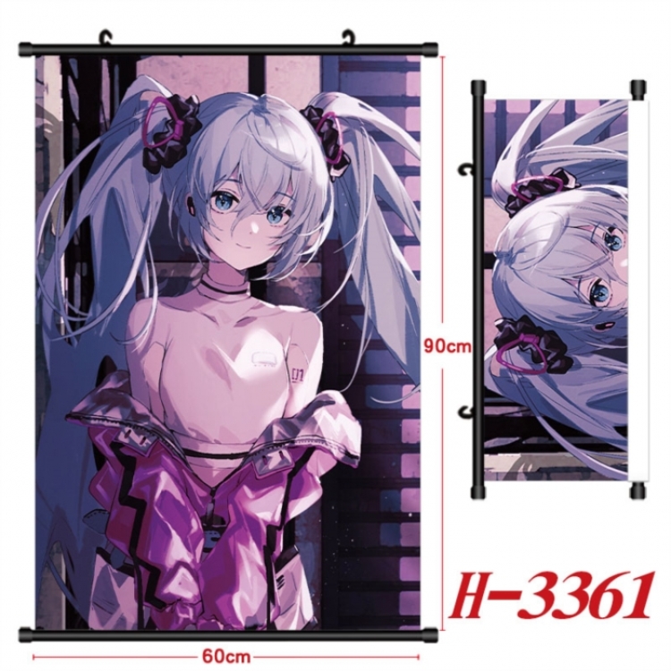 Hatsune Miku Anime Black Plastic Rod Canvas Painting Wall Scroll 60X90CM