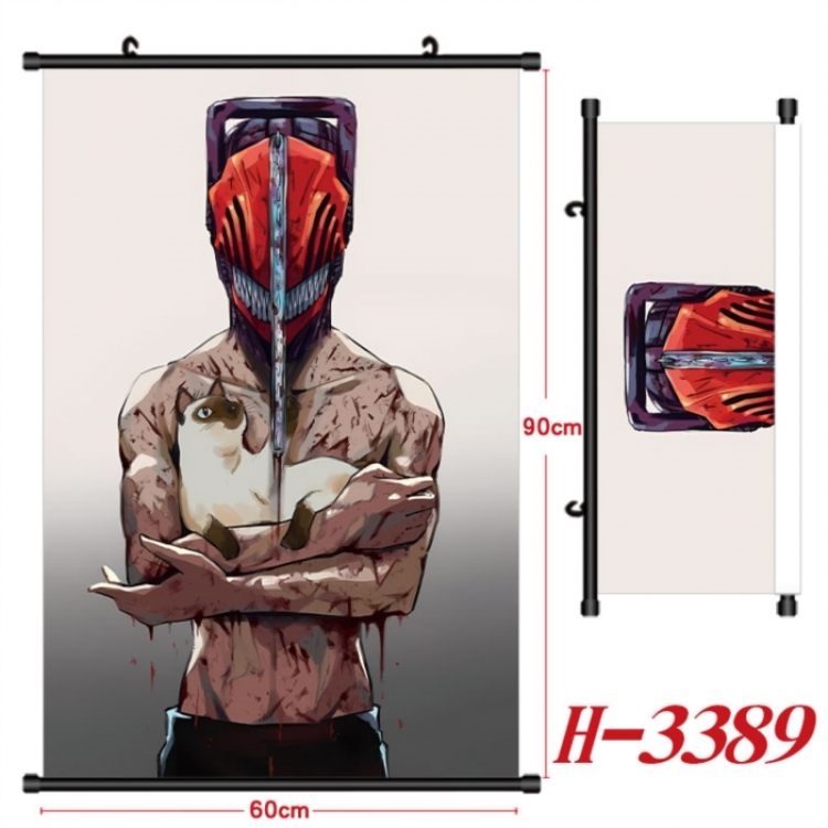 Chainsaw man Anime Black Plastic Rod Canvas Painting Wall Scroll 60X90CM