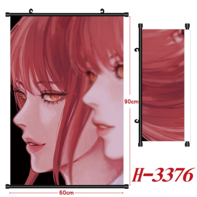 Chainsaw man Anime Black Plastic Rod Canvas Painting Wall Scroll 60X90CM