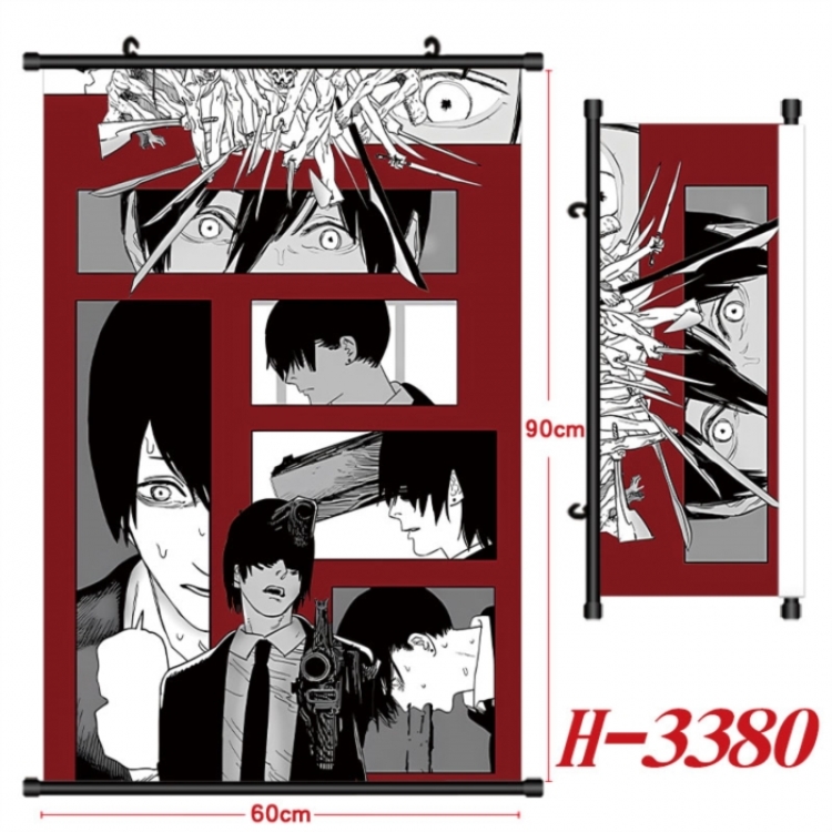 Chainsaw man Anime Black Plastic Rod Canvas Painting Wall Scroll 60X90CM