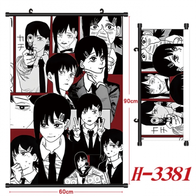 Chainsaw man Anime Black Plastic Rod Canvas Painting Wall Scroll 60X90CM