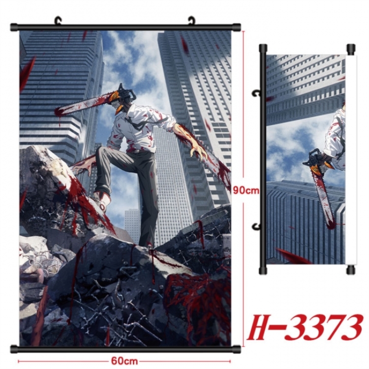 Chainsaw man Anime Black Plastic Rod Canvas Painting Wall Scroll 60X90CM