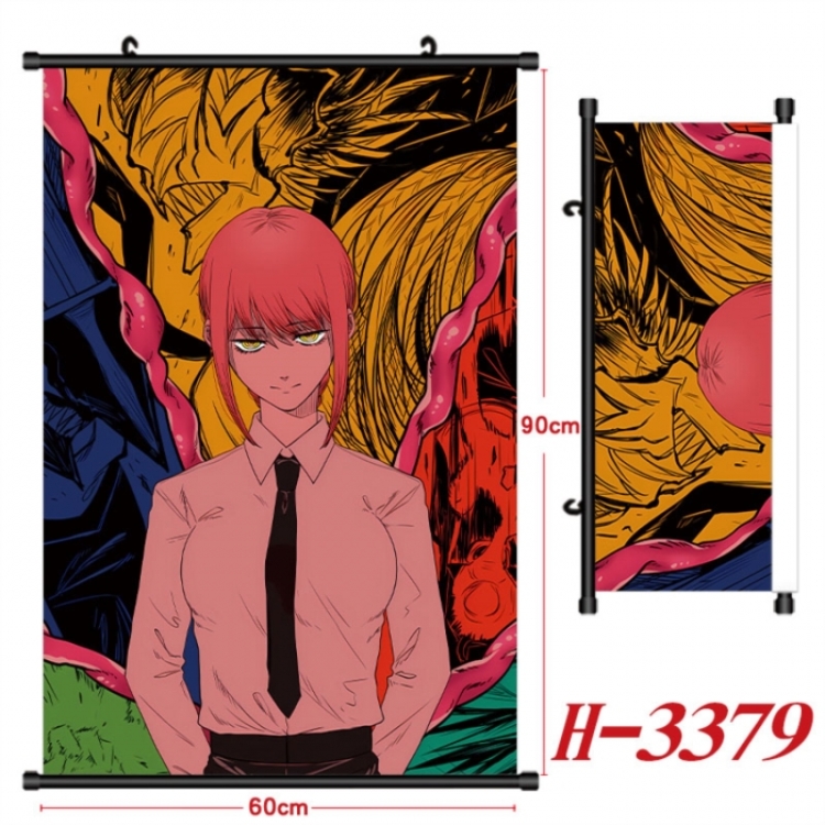 Chainsaw man Anime Black Plastic Rod Canvas Painting Wall Scroll 60X90CM