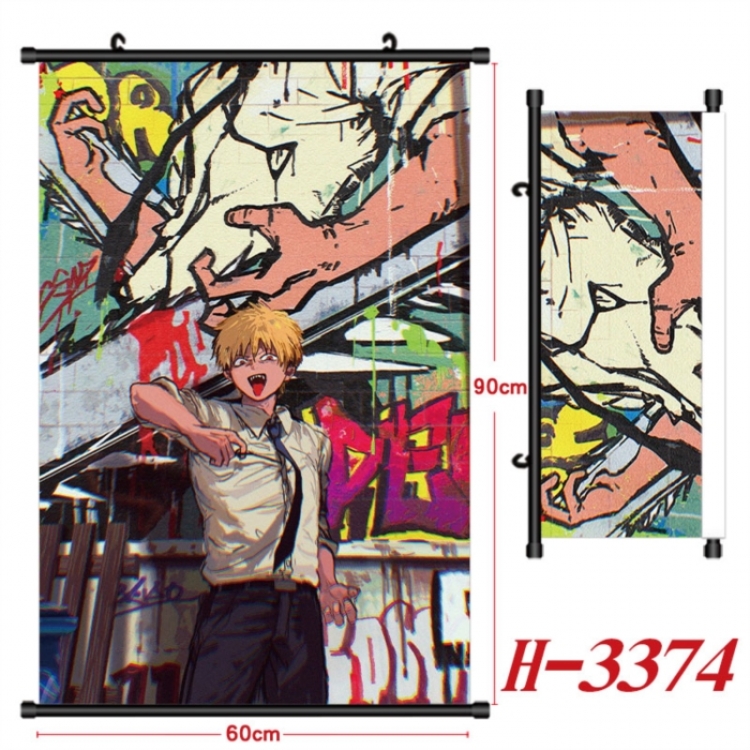Chainsaw man Anime Black Plastic Rod Canvas Painting Wall Scroll 60X90CM