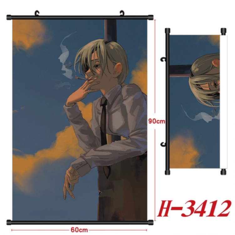Chainsaw man Anime Black Plastic Rod Canvas Painting Wall Scroll 60X90CM