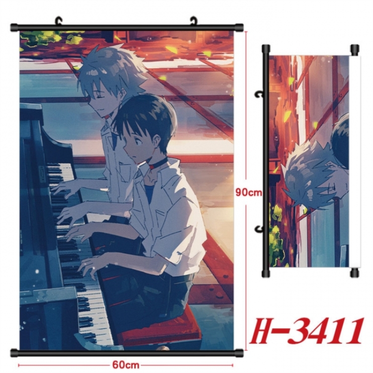 EVA Anime Black Plastic Rod Canvas Painting Wall Scroll 60X90CM