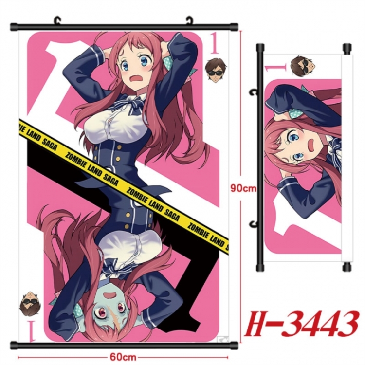 ZombieLandSaga Anime Black Plastic Rod Canvas Painting Wall Scroll 60X90CM H-3443