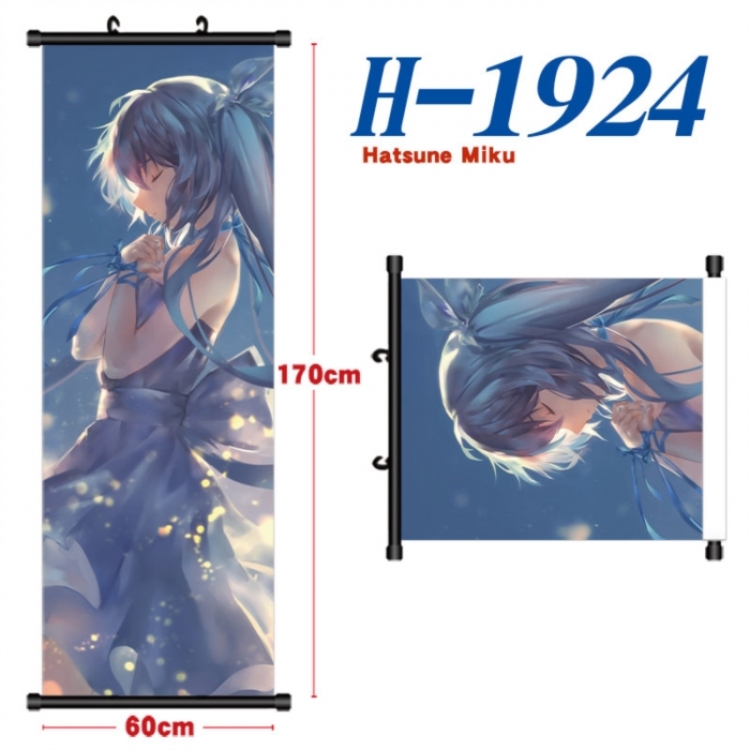 Hatsune Miku Black plastic rod cloth hanging canvas painting Wall Scroll 60x170cm