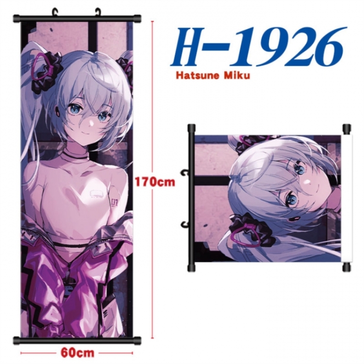 Hatsune Miku Black plastic rod cloth hanging canvas painting Wall Scroll 60x170cm