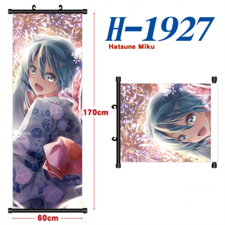 Hatsune Miku Black plastic rod cloth hanging canvas painting Wall Scroll 60x170cm