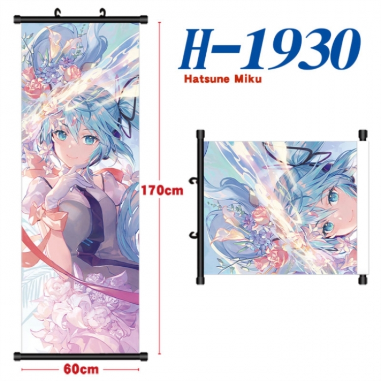 Hatsune Miku Black plastic rod cloth hanging canvas painting Wall Scroll 60x170cm