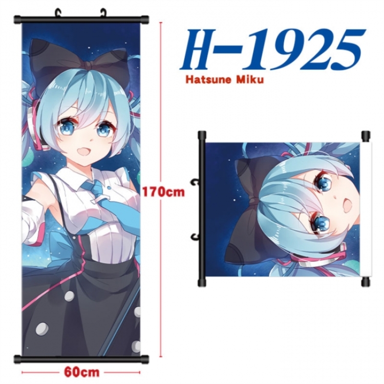 Hatsune Miku Black plastic rod cloth hanging canvas painting Wall Scroll 60x170cm