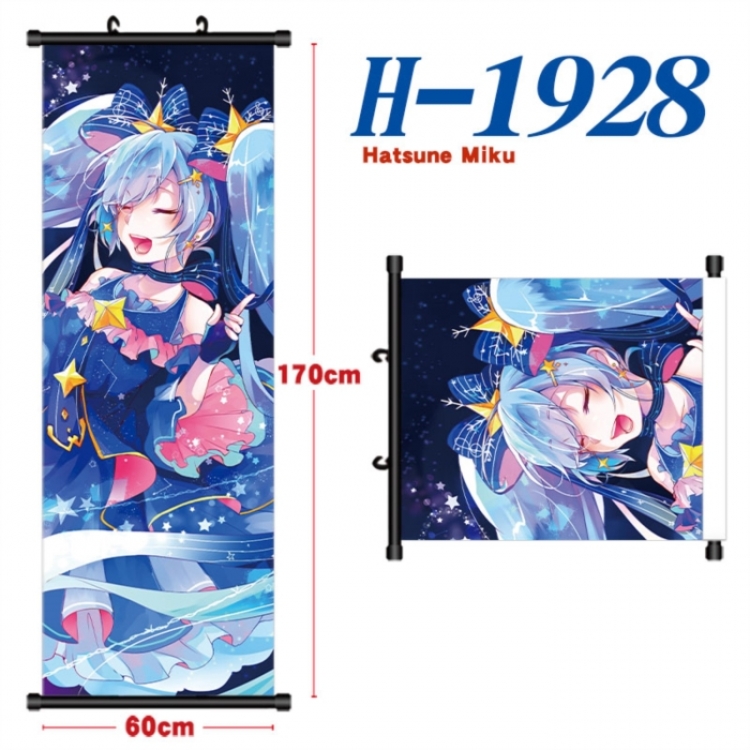 Hatsune Miku Black plastic rod cloth hanging canvas painting Wall Scroll 60x170cm