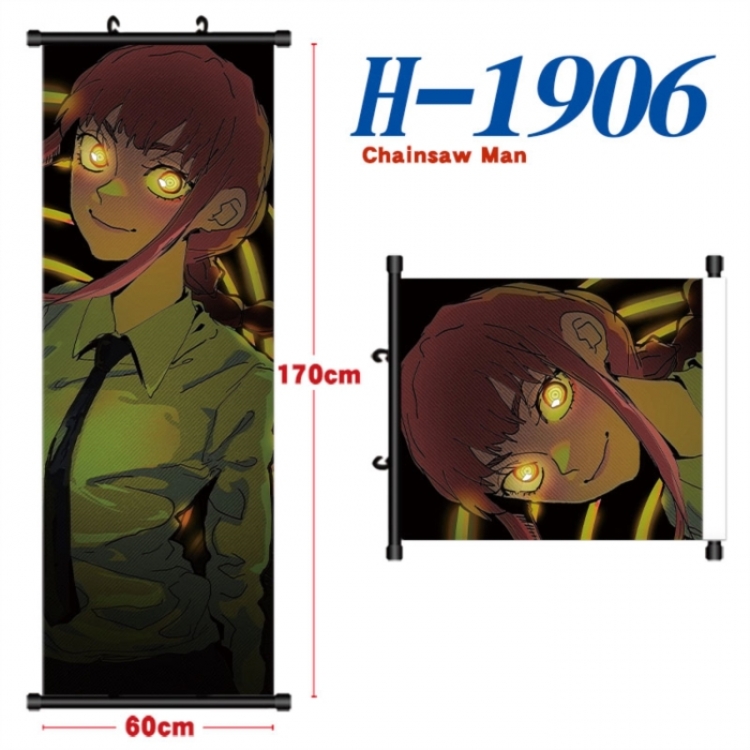 Chainsaw man Black plastic rod cloth hanging canvas painting Wall Scroll 60x170cm