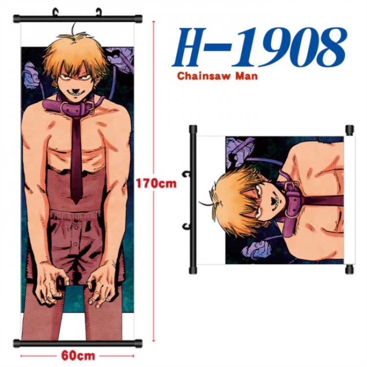 Chainsaw man Black plastic rod cloth hanging canvas painting Wall Scroll 60x170cm