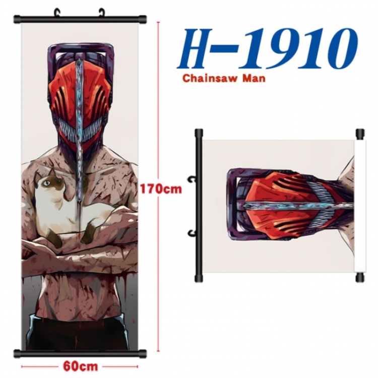Chainsaw man Black plastic rod cloth hanging canvas painting Wall Scroll 60x170cm
