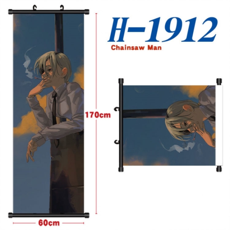 Chainsaw man Black plastic rod cloth hanging canvas painting Wall Scroll 60x170cm