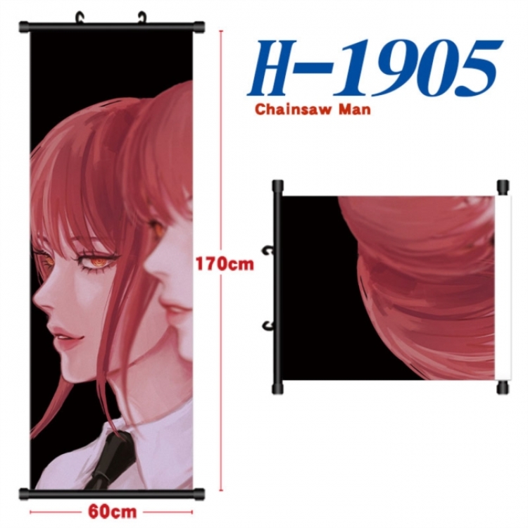 Chainsaw man Black plastic rod cloth hanging canvas painting Wall Scroll 60x170cm