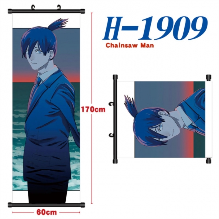 Chainsaw man Black plastic rod cloth hanging canvas painting Wall Scroll 60x170cm