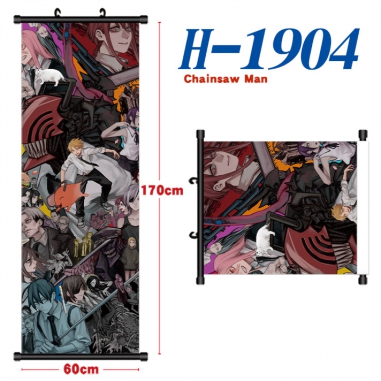Chainsaw man Black plastic rod cloth hanging canvas painting Wall Scroll 60x170cm