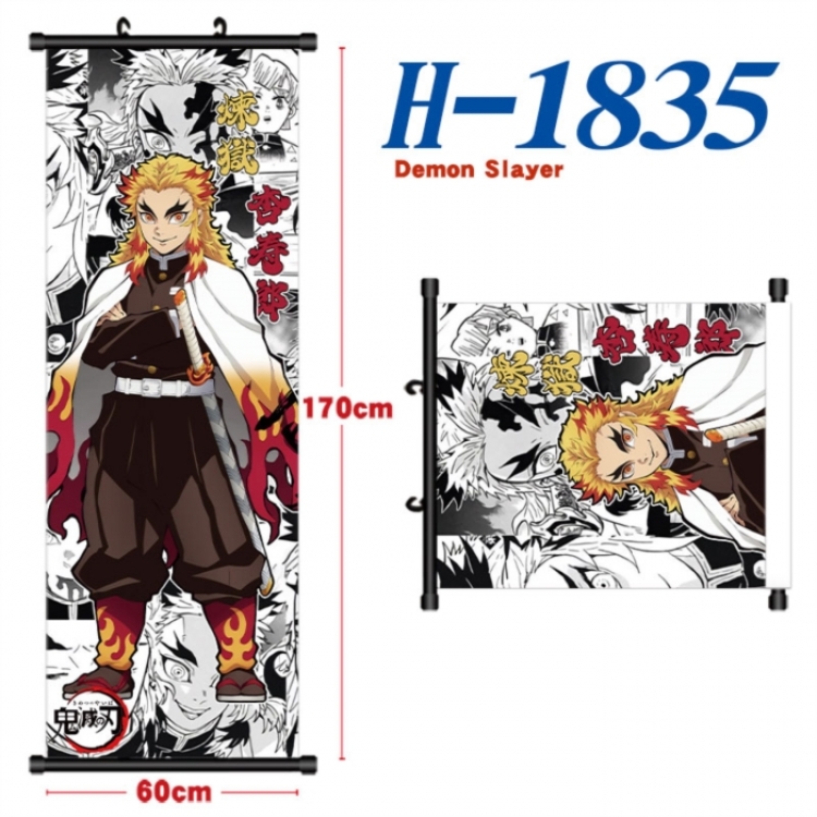 Demon Slayer Kimets Black plastic rod cloth hanging canvas painting Wall Scroll 60x170cm