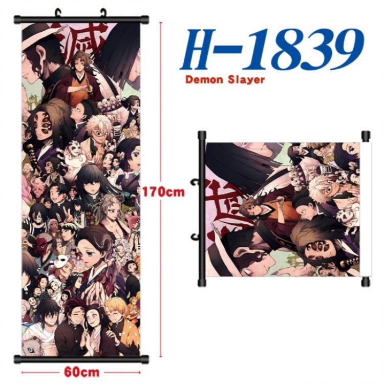 Demon Slayer Kimets Black plastic rod cloth hanging canvas painting Wall Scroll 60x170cm