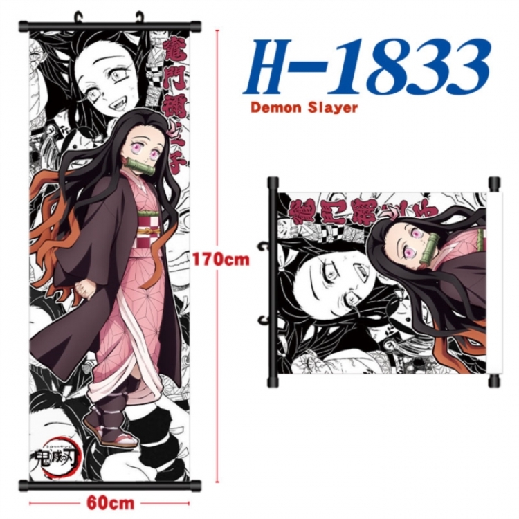 Demon Slayer Kimets Black plastic rod cloth hanging canvas painting Wall Scroll 60x170cm