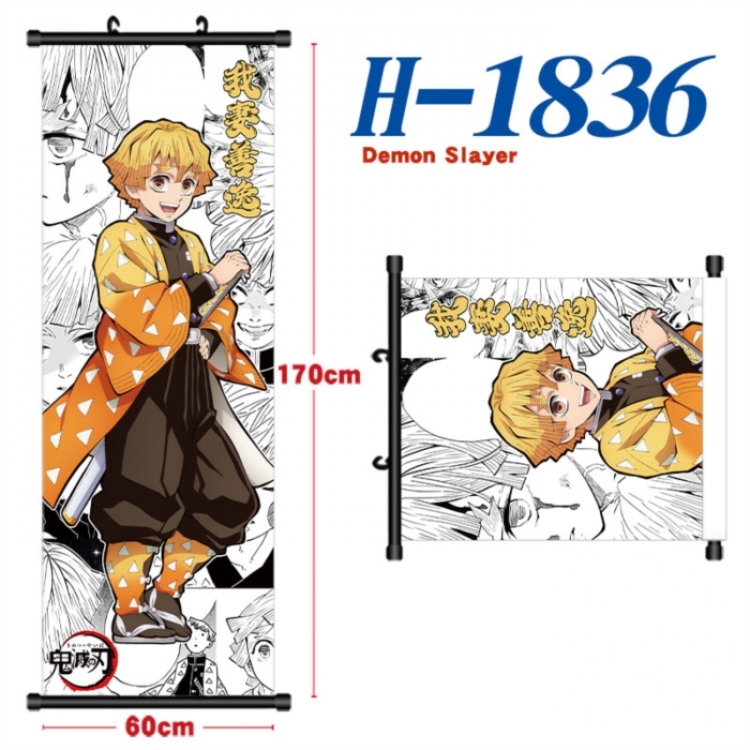 Demon Slayer Kimets Black plastic rod cloth hanging canvas painting Wall Scroll 60x170cm