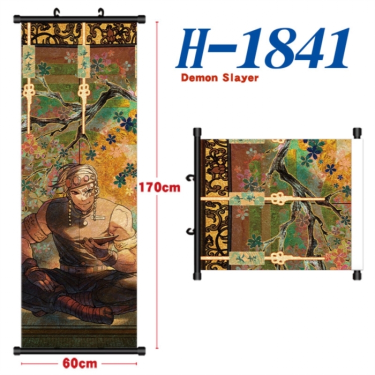 Demon Slayer Kimets Black plastic rod cloth hanging canvas painting Wall Scroll 60x170cm