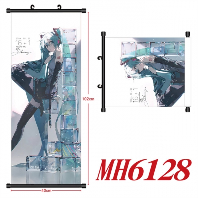 Hatsune Miku Anime black Plastic rod Cloth painting Wall Scroll 40X102CM