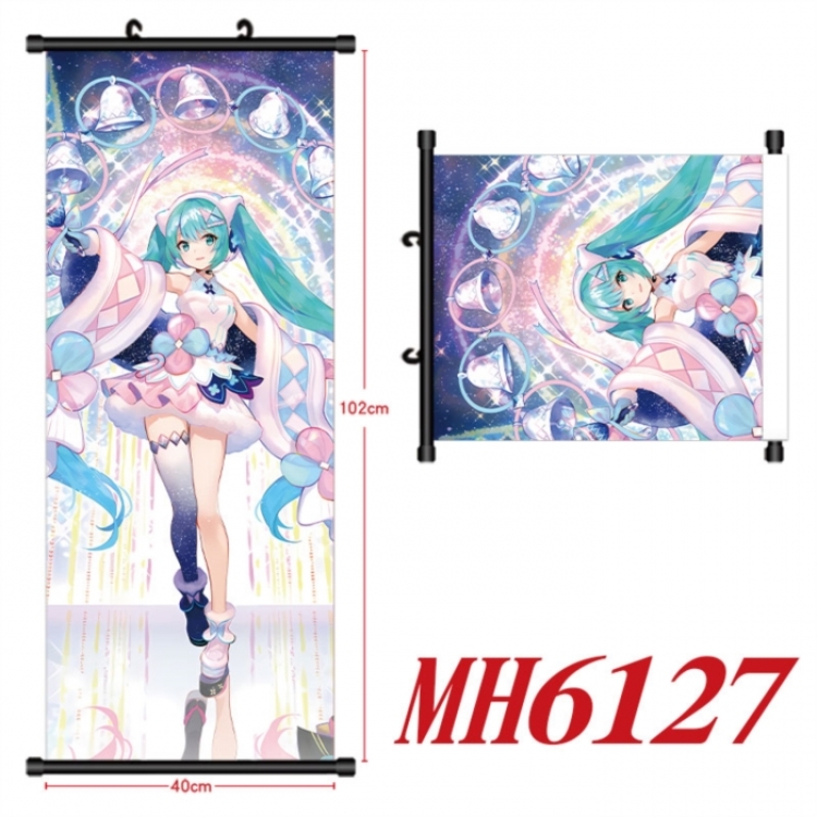Hatsune Miku Anime black Plastic rod Cloth painting Wall Scroll 40X102CM