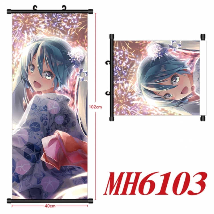 Hatsune Miku Anime black Plastic rod Cloth painting Wall Scroll 40X102CM