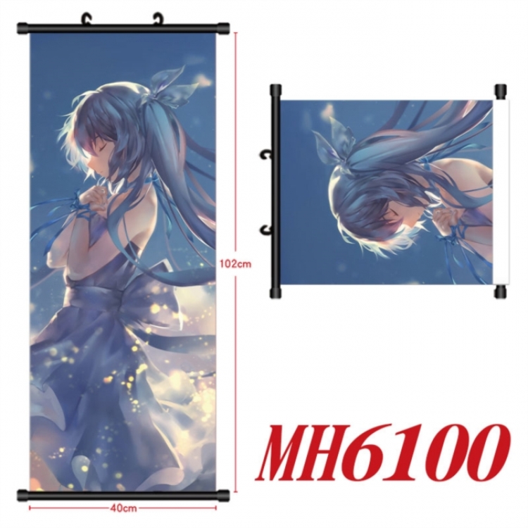 Hatsune Miku Anime black Plastic rod Cloth painting Wall Scroll 40X102CM