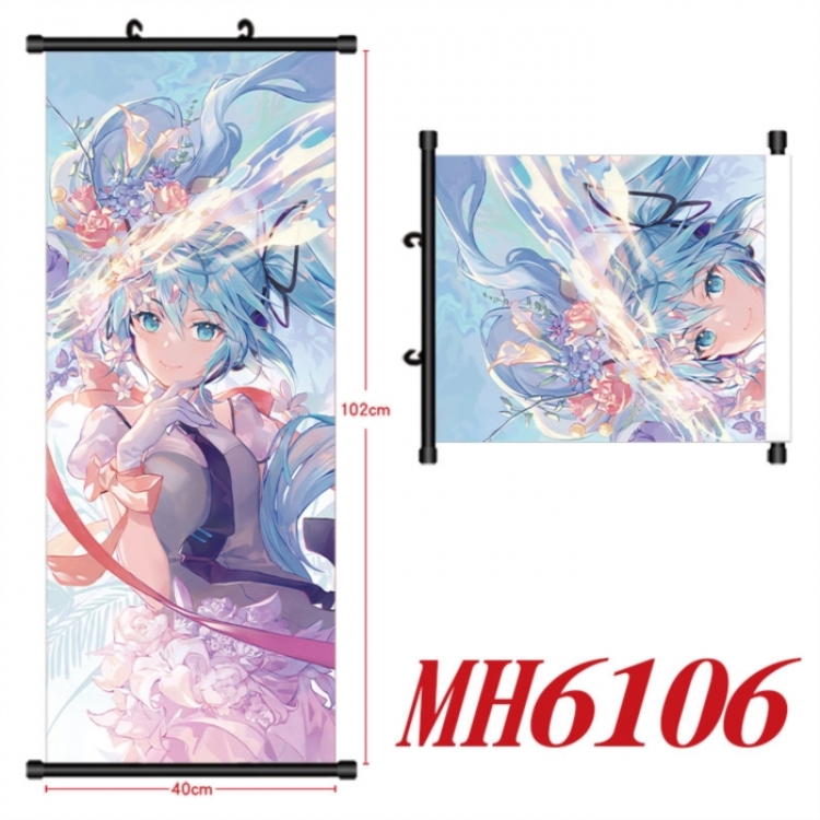 Hatsune Miku Anime black Plastic rod Cloth painting Wall Scroll 40X102CM