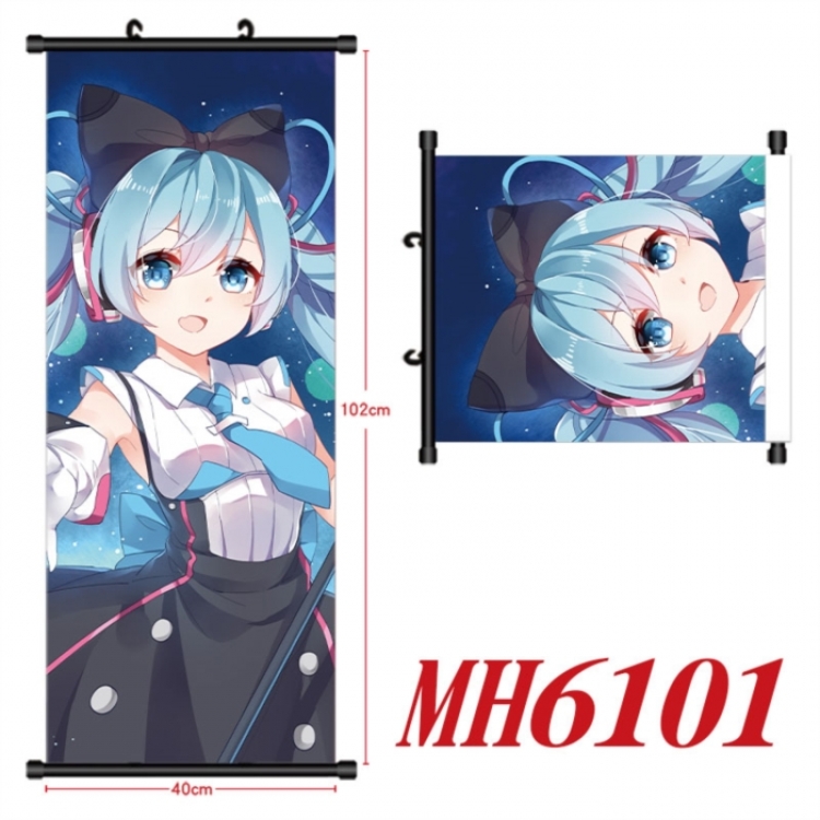 Hatsune Miku Anime black Plastic rod Cloth painting Wall Scroll 40X102CM