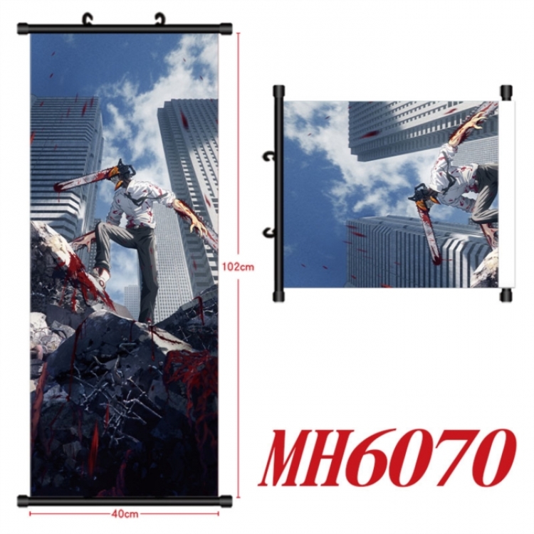 Chainsaw man Anime black Plastic rod Cloth painting Wall Scroll 40X102CM