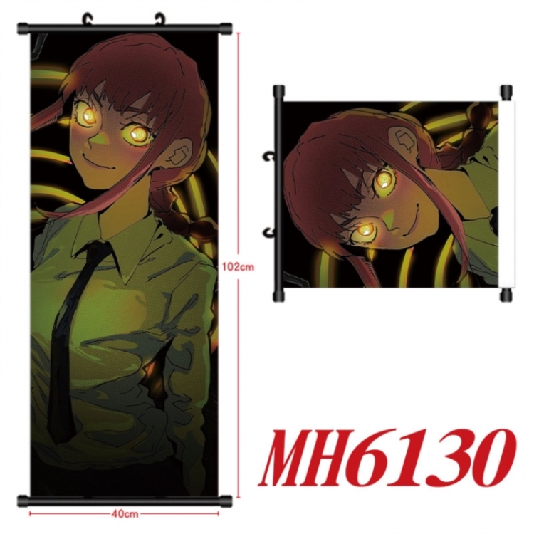 Chainsaw man Anime black Plastic rod Cloth painting Wall Scroll 40X102CM