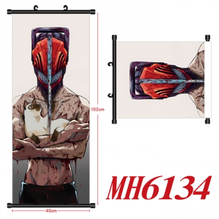 Chainsaw man Anime black Plastic rod Cloth painting Wall Scroll 40X102CM
